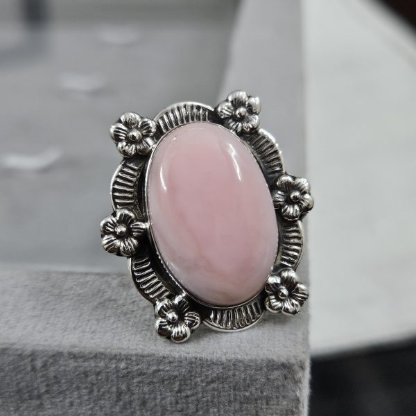 Pink Opal Sunflower Southwest Size US 7 925 Silver Ring (RS100-171)