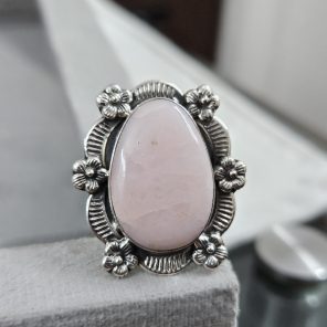 Pink Opal Sunflower Southwest Size US 9 925 Silver Ring (RS100-180)