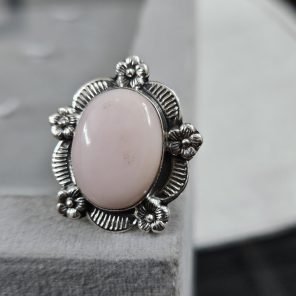 Pink Opal Sunflower Southwest Size US 6 925 Silver Ring (RS100-174)
