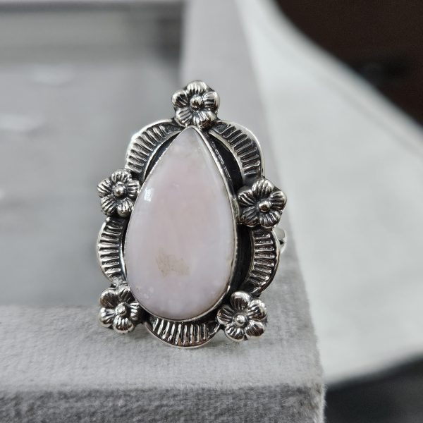 Pink Opal Sunflower Southwest Size US 10 925 Silver Ring (RS100-176)