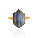 Labradorite Long Hexagon 925 Sterling Silver Ring (RS110-209)