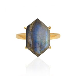 Labradorite Long Hexagon 925 Sterling Silver Ring (RS110-209)