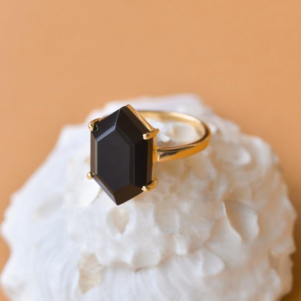 Black Onyx Long Hexagon 925 Sterling Silver Ring (RS110-210) - Image 2