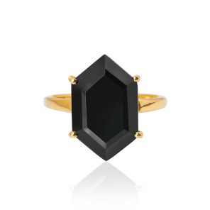 Black Onyx Long Hexagon 925 Sterling Silver Ring (RS110-210)