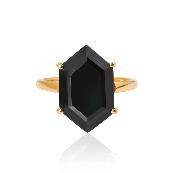 Black Onyx Long Hexagon 925 Sterling Silver Ring (RS110-210)