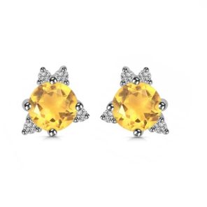 Citrine & White Topaz 925 Sterling Silver Stud Earring (RS102-17)