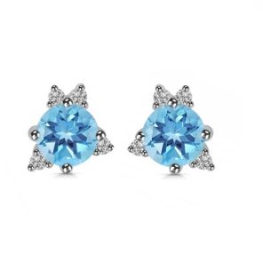 Blue Topaz & White Topaz 925 Sterling Silver Stud Earring (RS102-18)
