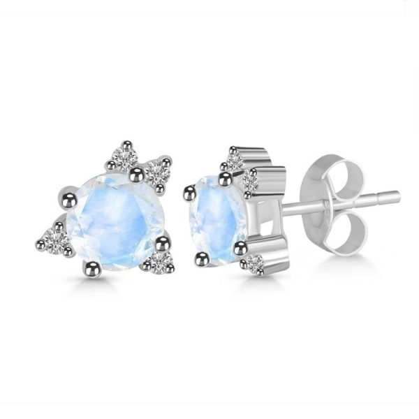 Moonstone & White Topaz 925 Sterling Silver Stud Earring (RS102-15) - Image 2