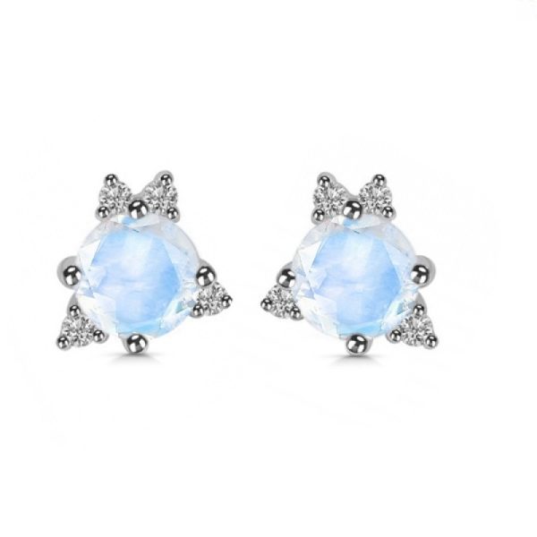 Moonstone & White Topaz 925 Sterling Silver Stud Earring (RS102-15)