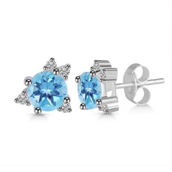 Blue Topaz & White Topaz 925 Sterling Silver Stud Earring (RS102-18) - Image 2