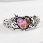 Pink Dahlia Turquoise Southwest Style 925 Sterling Silver Bangle Cuff (RSB2-125)