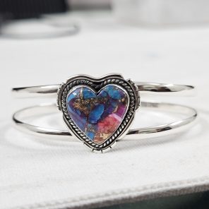 Pink Dahlia Turquoise Southwest Style 925 Sterling Silver Bangle Cuff (RSB2-124)