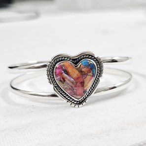 Pink Dahlia Turquoise Southwest Style 925 Sterling Silver Bangle Cuff (RSB2-127)