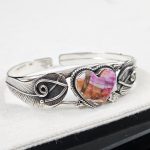 Pink Dahlia Turquoise Southwest Style 925 Sterling Silver Bangle Cuff (RSB2-126)