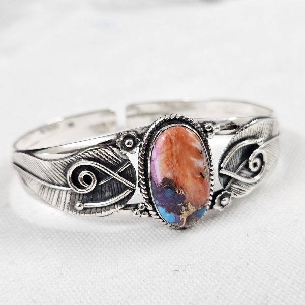 Pink Dahlia Turquoise Southwest Style 925 Sterling Silver Bangle Cuff (RSB2-130) - Image 2