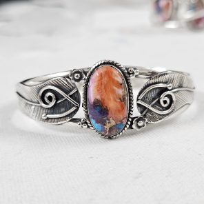 Pink Dahlia Turquoise Southwest Style 925 Sterling Silver Bangle Cuff (RSB2-130)