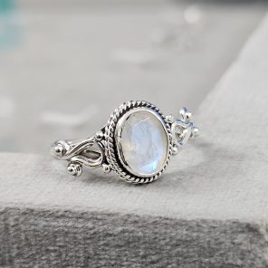 Faceted Moonstone Dainty 925 Sterling Silver Ring (RS61-177)