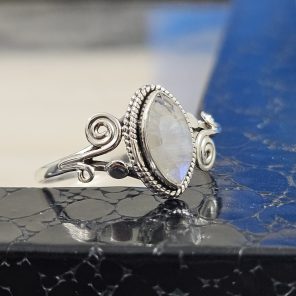 Faceted Moonstone Dainty 925 Sterling Silver Ring (RS61-179)