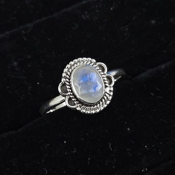 Faceted Moonstone Dainty 925 Sterling Silver Ring (RS61-183)