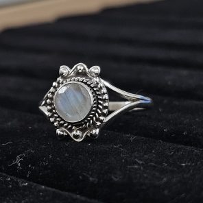 Faceted Moonstone Dainty 925 Sterling Silver Ring (RS61-156)