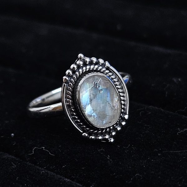 Faceted Moonstone Dainty 925 Sterling Silver Ring (RS61-166)