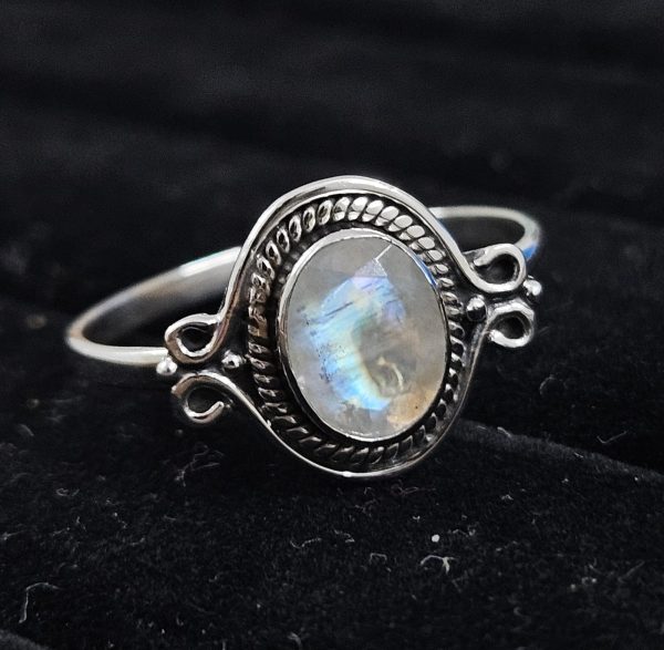 Faceted Moonstone Dainty 925 Sterling Silver Ring (RS61-160)