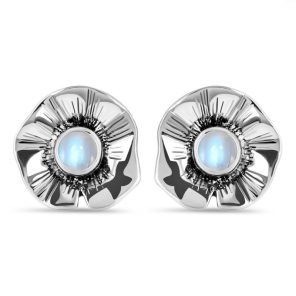 Rainbow Moonstone 925 Sterling Silver Flower Stud Earring (RS61-185)