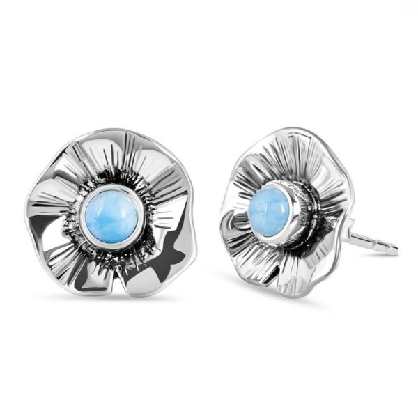 Larimar 925 Sterling Silver Flower Stud Earring (RS61-187) - Image 2