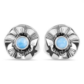 Larimar 925 Sterling Silver Flower Stud Earring (RS61-187)