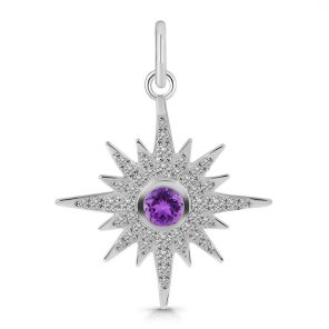 Amethyst & White Topaz Starburst 925 Silver Pendant (RS111-121)