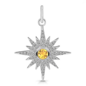 Citrine & White Topaz Starburst 925 Silver Pendant (RS111-122)