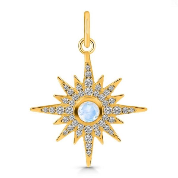 Moonstone & White Topaz Starburst 925 Silver Pendant (RS111-120) - Image 2