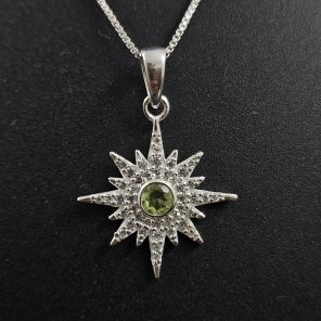 Peridot & White Topaz Starburst 925 Silver Pendant (RS111-123)