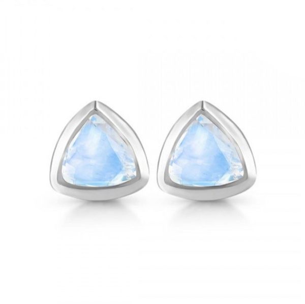 Moonstone Trillion Cut 925 Sterling Silver Stud Earring (RS107-11)