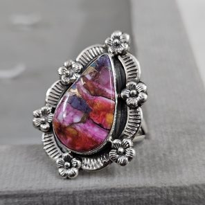 Pink Dahlia Turquoise Sunflower Southwest Size US 9 925 Silver Ring (RS111-129)