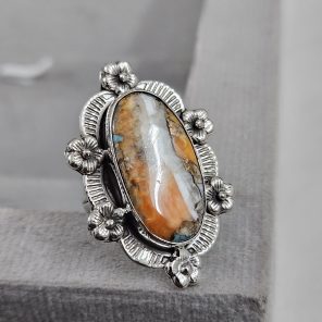 Spiny Oyster Turquoise Sunflower Southwest Size US 6 925 Silver Ring (RS111-135)