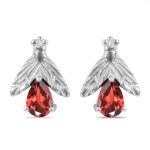 Garnet Bee Stud Earring 925 Sterling Silver Earring (RS111-143)