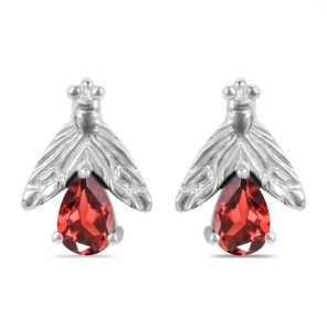 Garnet Bee Stud Earring 925 Sterling Silver Earring (RS111-143)