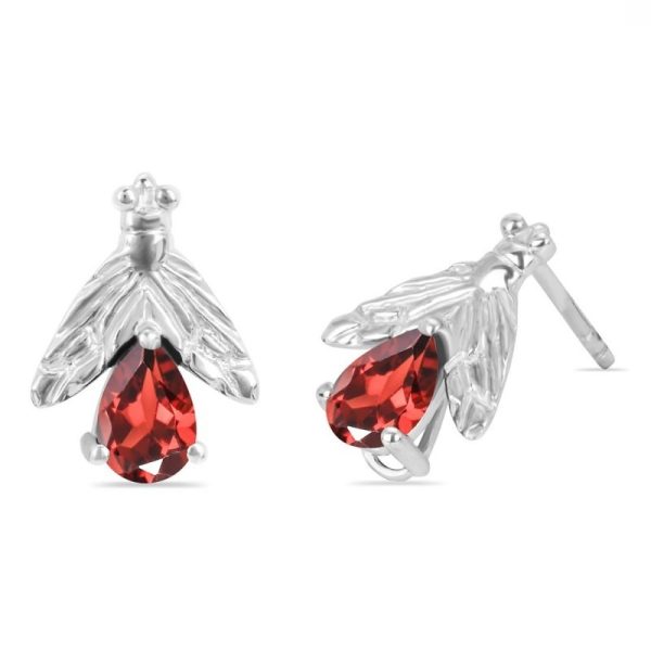 Garnet Bee Stud Earring 925 Sterling Silver Earring (RS111-143) - Image 2