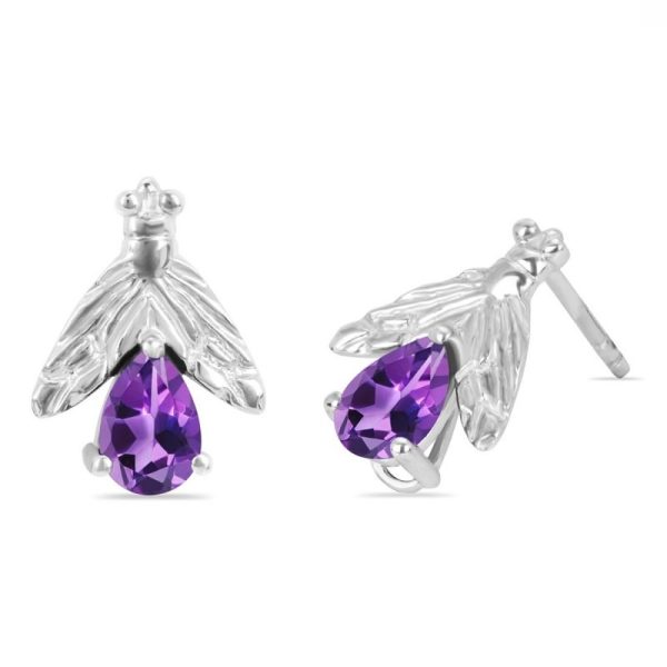 Amethyst Bee Stud Earring 925 Sterling Silver Earring (RS111-141) - Image 2