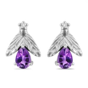 Amethyst Bee Stud Earring 925 Sterling Silver Earring (RS111-141)