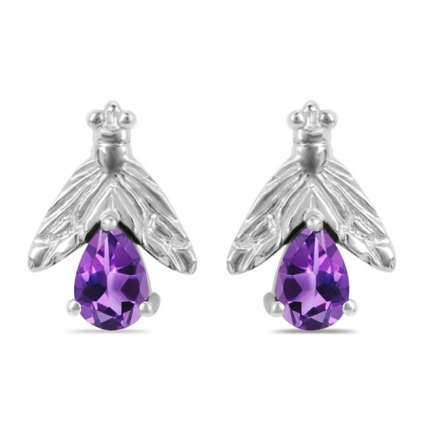 Amethyst Bee Stud Earring 925 Sterling Silver Earring (RS111-141)