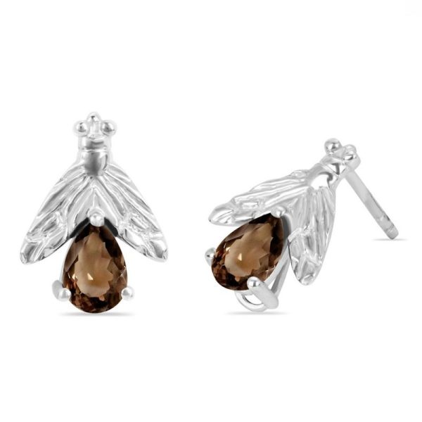 Smoky Quartz Bee Stud Earring 925 Sterling Silver Earring (RS111-142) - Image 2