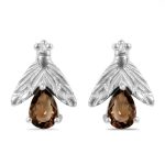 Smoky Quartz Bee Stud Earring 925 Sterling Silver Earring (RS111-142)