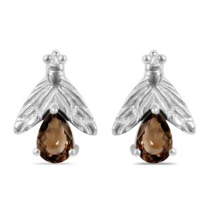 Smoky Quartz Bee Stud Earring 925 Sterling Silver Earring (RS111-142)