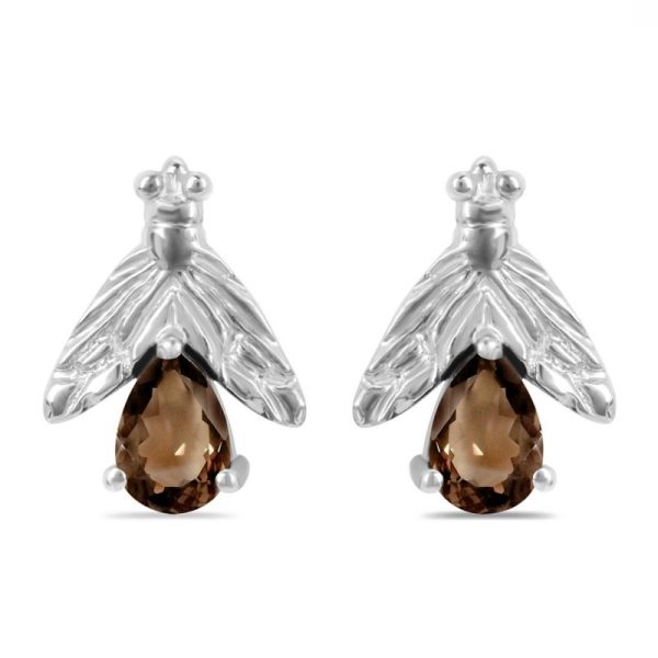Smoky Quartz Bee Stud Earring 925 Sterling Silver Earring (RS111-142)