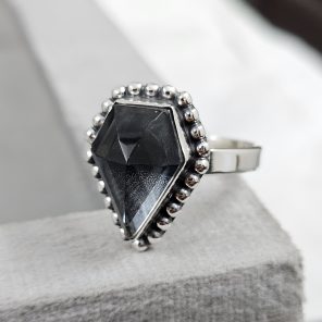 Hematite & Rock Crystal Doublet Ring 925 Silver Jewelry (RS111-150)