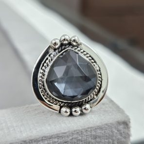 Hematite & Rock Crystal Doublet Ring 925 Silver Jewelry (RS111-151)