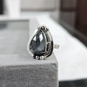 Hematite & Rock Crystal Doublet Ring 925 Silver Jewelry (RS111-148)