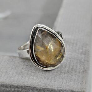 Rose Cut Golden Rutile 925 Sterling Silver Ring (RS111-155)